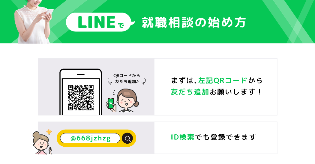 LINEで就職相談の始め方　QRコード、IDから友達追加